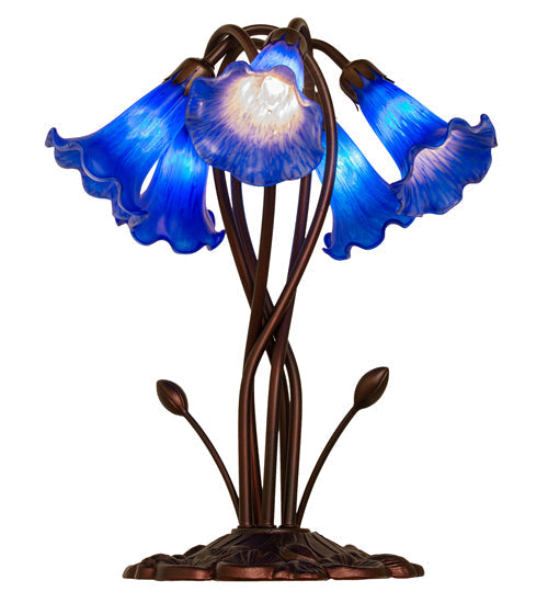 Meyda Lighting Pond Lily 17" 5-Light Mahogany Bronze Accent Table Lamp With Blue Shade Glass