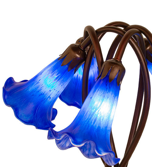 Meyda Lighting Pond Lily 17" 5-Light Mahogany Bronze Accent Table Lamp With Blue Shade Glass