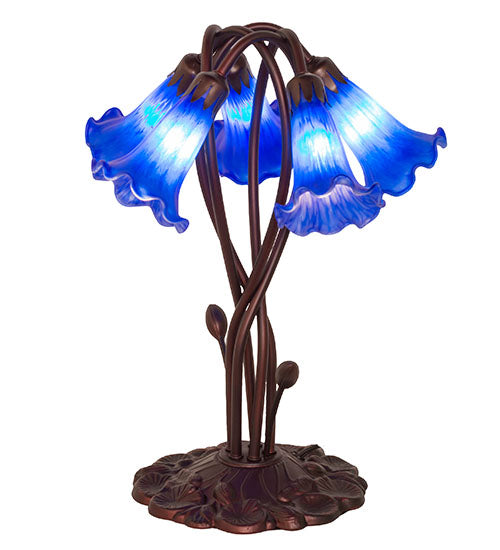 Meyda Lighting Pond Lily 17" 5-Light Mahogany Bronze Accent Table Lamp With Blue Shade Glass