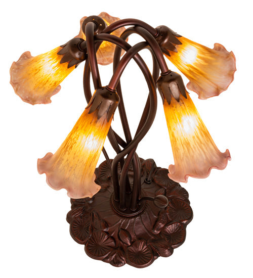 Meyda Lighting Pond Lily 17" 5-Light Mahogany Bronze Table Lamp With Amber Purple Shade Glass