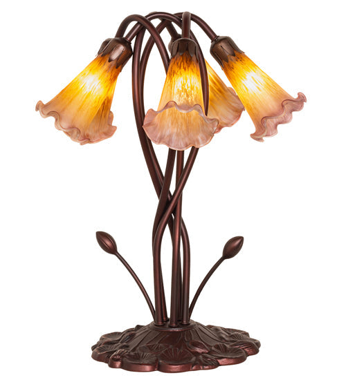 Meyda Lighting Pond Lily 17" 5-Light Mahogany Bronze Table Lamp With Amber Purple Shade Glass