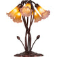 Meyda Lighting Pond Lily 17" 5-Light Mahogany Bronze Table Lamp With Amber Purple Shade Glass