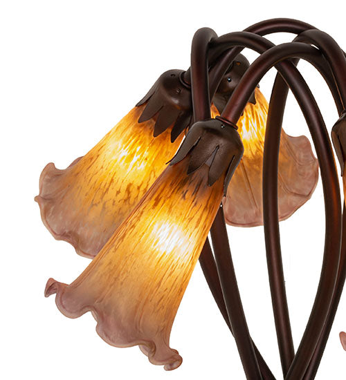 Meyda Lighting Pond Lily 17" 5-Light Mahogany Bronze Table Lamp With Amber Purple Shade Glass