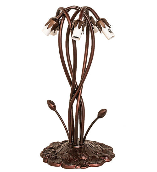 Meyda Lighting Pond Lily 17" 5-Light Mahogany Bronze Table Lamp With Amber Purple Shade Glass