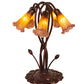 Meyda Lighting Pond Lily 17" 5-Light Mahogany Bronze Table Lamp With Amber Purple Shade Glass