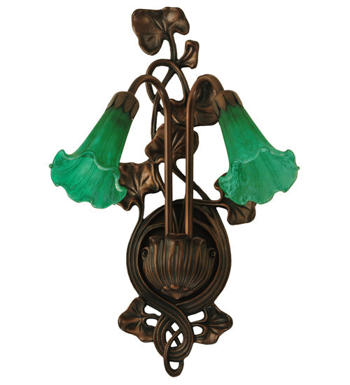 Meyda Lighting Pond Lily 18" 2-Light Mahogany Bronze Wall Sconce With Green Shade Glass