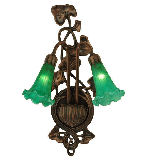 Meyda Lighting Pond Lily 18" 2-Light Mahogany Bronze Wall Sconce With Green Shade Glass