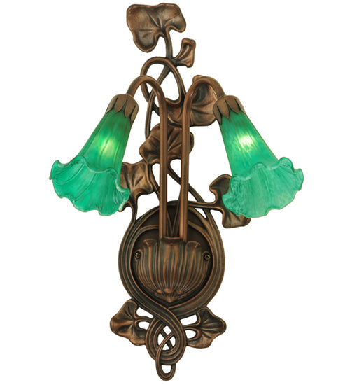 Meyda Lighting Pond Lily 18" 2-Light Mahogany Bronze Wall Sconce With Green Shade Glass