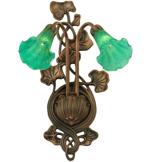 Meyda Lighting Pond Lily 18" 2-Light Mahogany Bronze Wall Sconce With Green Shade Glass