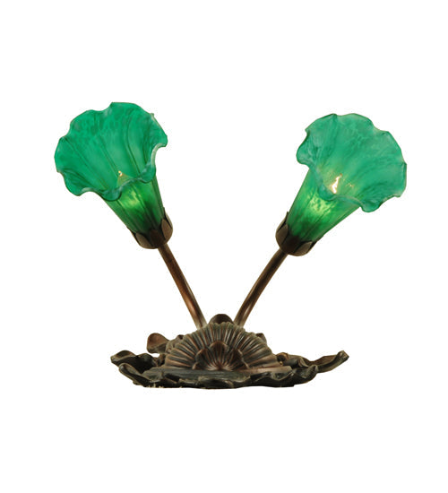 Meyda Lighting Pond Lily 18" 2-Light Mahogany Bronze Wall Sconce With Green Shade Glass
