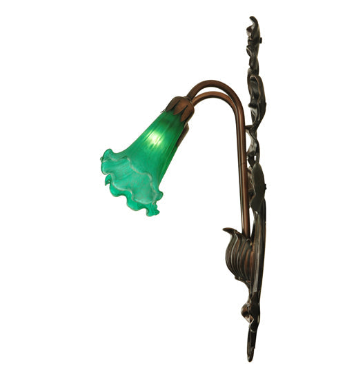 Meyda Lighting Pond Lily 18" 2-Light Mahogany Bronze Wall Sconce With Green Shade Glass