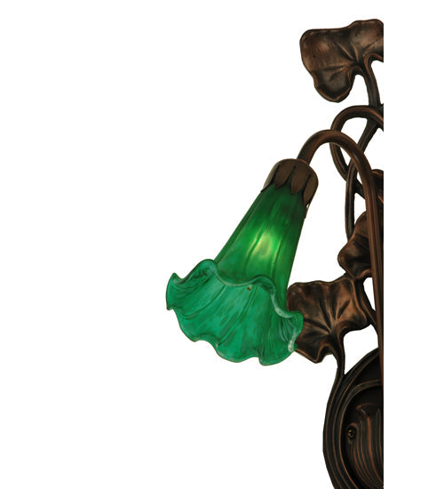 Meyda Lighting Pond Lily 18" 2-Light Mahogany Bronze Wall Sconce With Green Shade Glass