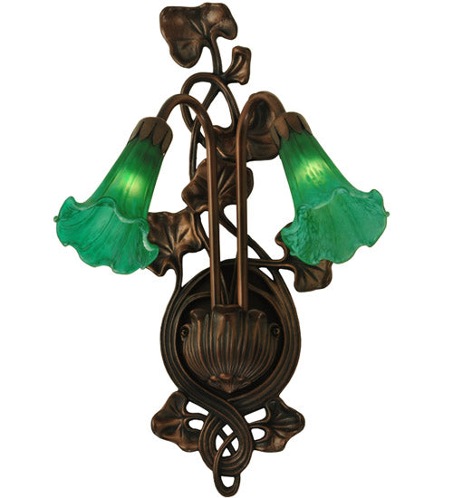 Meyda Lighting Pond Lily 18" 2-Light Mahogany Bronze Wall Sconce With Green Shade Glass