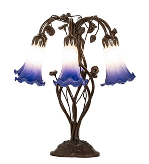 Meyda Lighting Pond Lily 18" 6-Light Mahogany Bronze Table Lamp With Blue & White Shade Glass
