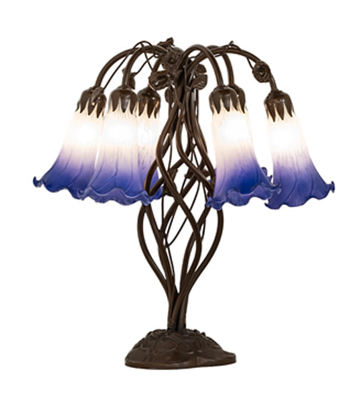 Meyda Lighting Pond Lily 18" 6-Light Mahogany Bronze Table Lamp With Blue & White Shade Glass