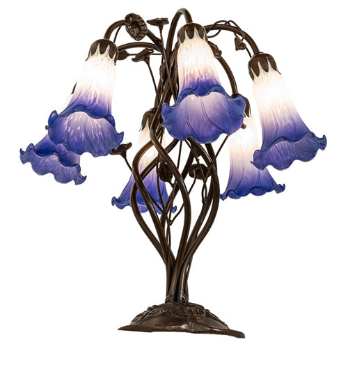 Meyda Lighting Pond Lily 18" 6-Light Mahogany Bronze Table Lamp With Blue & White Shade Glass
