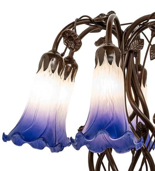 Meyda Lighting Pond Lily 18" 6-Light Mahogany Bronze Table Lamp With Blue & White Shade Glass