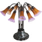 Meyda Lighting Pond Lily 22" 10-Light Mahogany Bronze Table Lamp With Amber and Purple Shade Glass