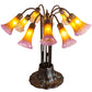 Meyda Lighting Pond Lily 22" 10-Light Mahogany Bronze Table Lamp With Amber and Purple Shade Glass