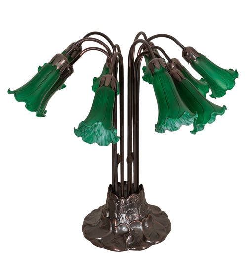 Meyda Lighting Pond Lily 22" 10-Light Mahogany Bronze Table Lamp With Green Shade Glass