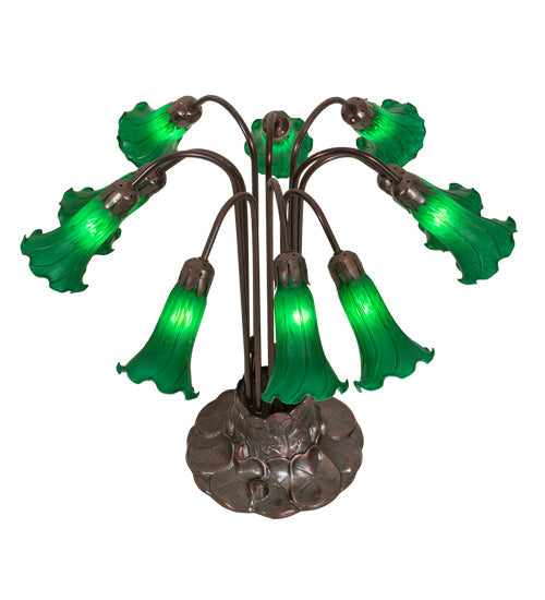 Meyda Lighting Pond Lily 22" 10-Light Mahogany Bronze Table Lamp With Green Shade Glass