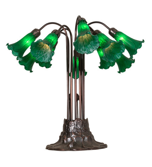 Meyda Lighting Pond Lily 22" 10-Light Mahogany Bronze Table Lamp With Green Shade Glass