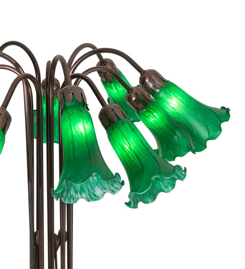 Meyda Lighting Pond Lily 22" 10-Light Mahogany Bronze Table Lamp With Green Shade Glass
