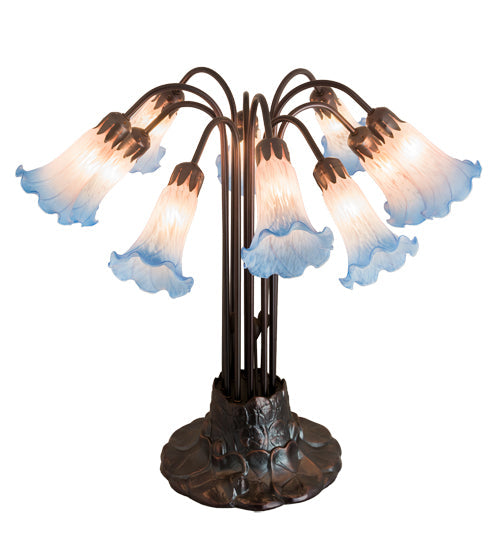 Meyda Lighting Pond Lily 22" 10-Light Mahogany Bronze Table Lamp With Pink and Blue Shade Glass