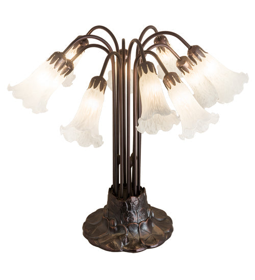 Meyda Lighting Pond Lily 22" 10-Light Mahogany Bronze Table Lamp With White Shade Glass