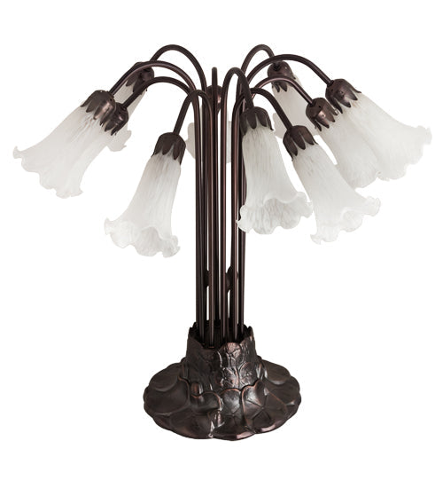 Meyda Lighting Pond Lily 22" 10-Light Mahogany Bronze Table Lamp With White Shade Glass