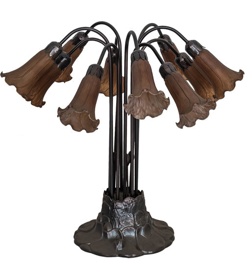 Meyda Lighting Pond Lily 24" 10-Light Mahogany Bronze Table Lamp With Amber Shade Glass