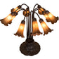 Meyda Lighting Pond Lily 24" 10-Light Mahogany Bronze Table Lamp With Amber Shade Glass