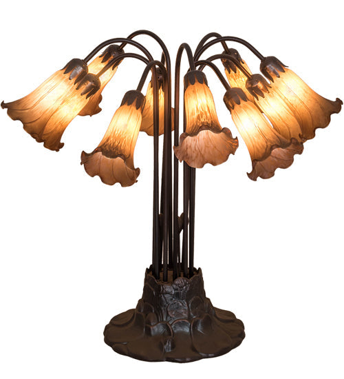 Meyda Lighting Pond Lily 24" 10-Light Mahogany Bronze Table Lamp With Amber Shade Glass