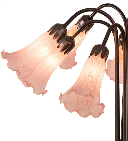 Meyda Lighting Pond Lily 24" 10-Light Mahogany Bronze Table Lamp With Pink Shade Glass