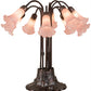 Meyda Lighting Pond Lily 24" 10-Light Mahogany Bronze Table Lamp With Pink Shade Glass