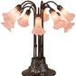 Meyda Lighting Pond Lily 24" 10-Light Mahogany Bronze Table Lamp With Pink Shade Glass