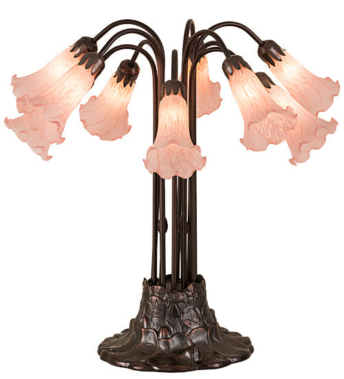 Meyda Lighting Pond Lily 24" 10-Light Mahogany Bronze Table Lamp With Pink Shade Glass
