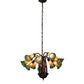 Meyda Lighting Pond Lily 24" 12-Light Mahogany Bronze Chandelier With Amber & Green Shade Glass