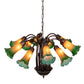 Meyda Lighting Pond Lily 24" 12-Light Mahogany Bronze Chandelier With Amber & Green Shade Glass