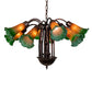 Meyda Lighting Pond Lily 24" 12-Light Mahogany Bronze Chandelier With Amber & Green Shade Glass