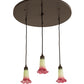 Meyda Lighting Pond Lily 24" 3-Light Timeless Bronze Cascading Pendant Light With Light Green & Pink Shade Glass
