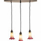 Meyda Lighting Pond Lily 24" 3-Light Timeless Bronze Cascading Pendant Light With Light Green & Pink Shade Glass