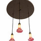 Meyda Lighting Pond Lily 24" 3-Light Timeless Bronze Cascading Pendant Light With Light Green & Pink Shade Glass