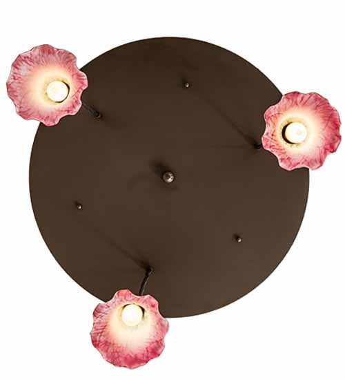 Meyda Lighting Pond Lily 24" 3-Light Timeless Bronze Cascading Pendant Light With Light Green & Pink Shade Glass