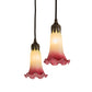 Meyda Lighting Pond Lily 24" 3-Light Timeless Bronze Cascading Pendant Light With Light Green & Pink Shade Glass