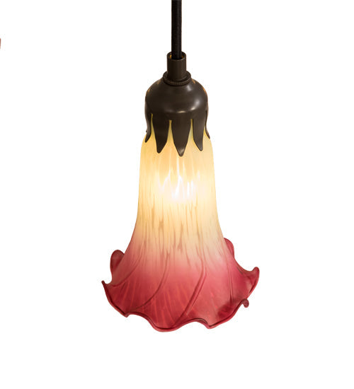 Meyda Lighting Pond Lily 24" 3-Light Timeless Bronze Cascading Pendant Light With Light Green & Pink Shade Glass