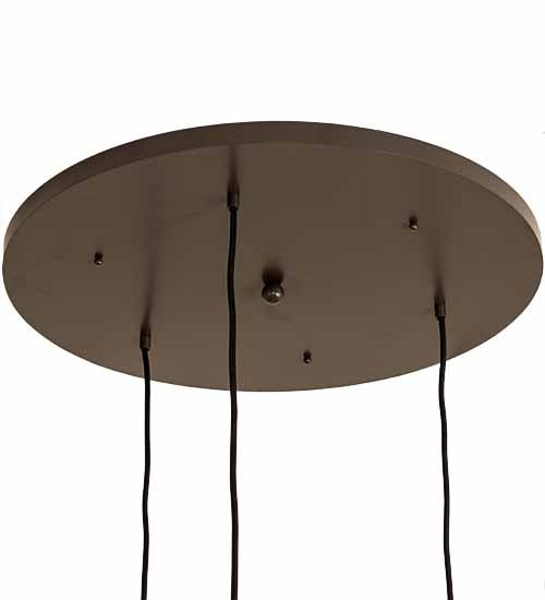 Meyda Lighting Pond Lily 24" 3-Light Timeless Bronze Cascading Pendant Light With Light Green & Pink Shade Glass