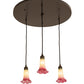 Meyda Lighting Pond Lily 24" 3-Light Timeless Bronze Cascading Pendant Light With Light Green & Pink Shade Glass