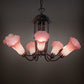 Meyda Lighting Pond Lily 24" 7-Light Mahogany Bronze Chandelier With Pink Shade Glass