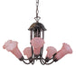Meyda Lighting Pond Lily 24" 7-Light Mahogany Bronze Chandelier With Pink Shade Glass